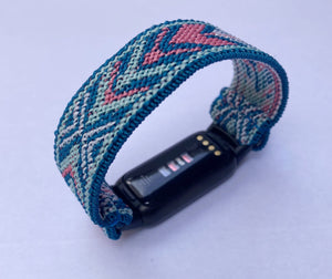 Elastic watch band for Fitbit Luxe hand made Boho hippie Elastic watch band New blue