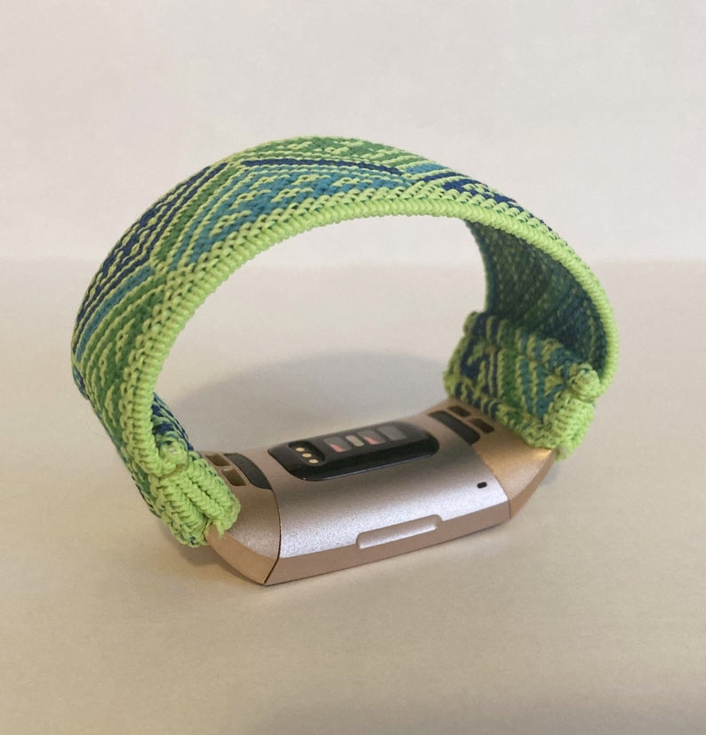 Elastic band for Fitbit charge 3 / 4 bands Handmade Customized Fitbit Charge 3 watch bands green pattern