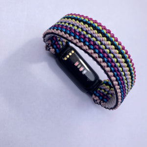 Elastic watch band for Fitbit Luxe hand made Boho hippie Elastic watch band rainbow