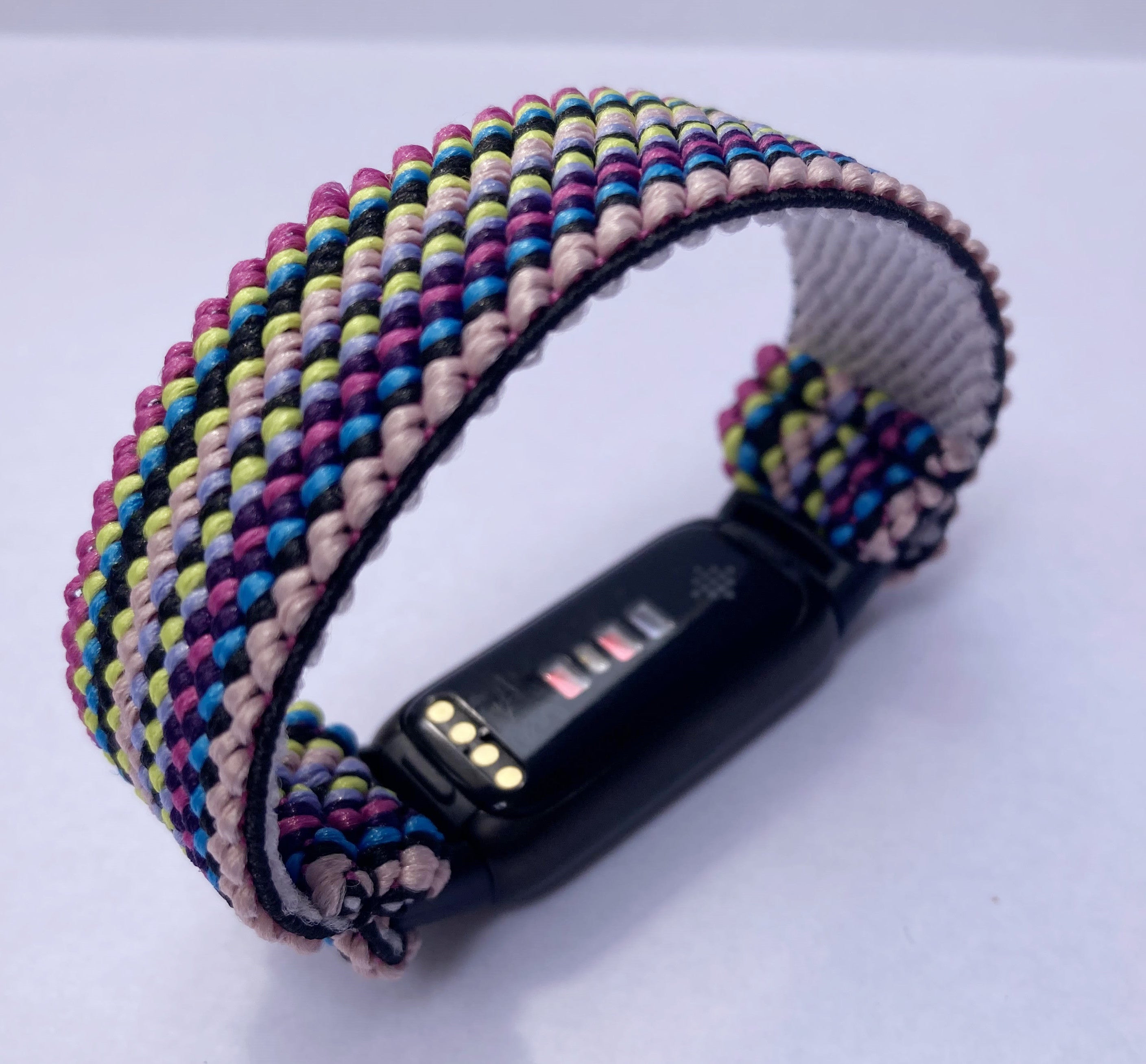 Elastic watch band for Fitbit Luxe hand made Boho hippie Elastic watch band rainbow