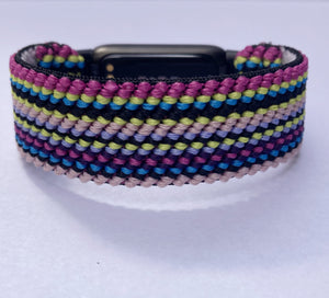 Elastic watch band for Fitbit Luxe hand made Boho hippie Elastic watch band rainbow