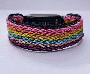 Elastic watch band for Fitbit Luxe hand made Boho hippie Elastic watch band rainbow