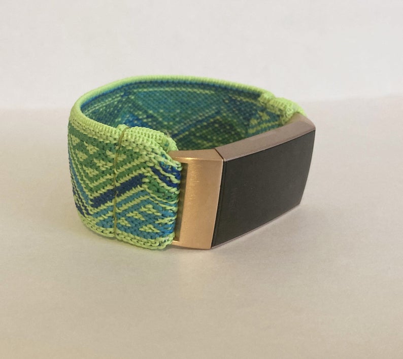 Elastic band for Fitbit charge 3 / 4 bands Handmade Customized Fitbit Charge 3 watch bands green pattern