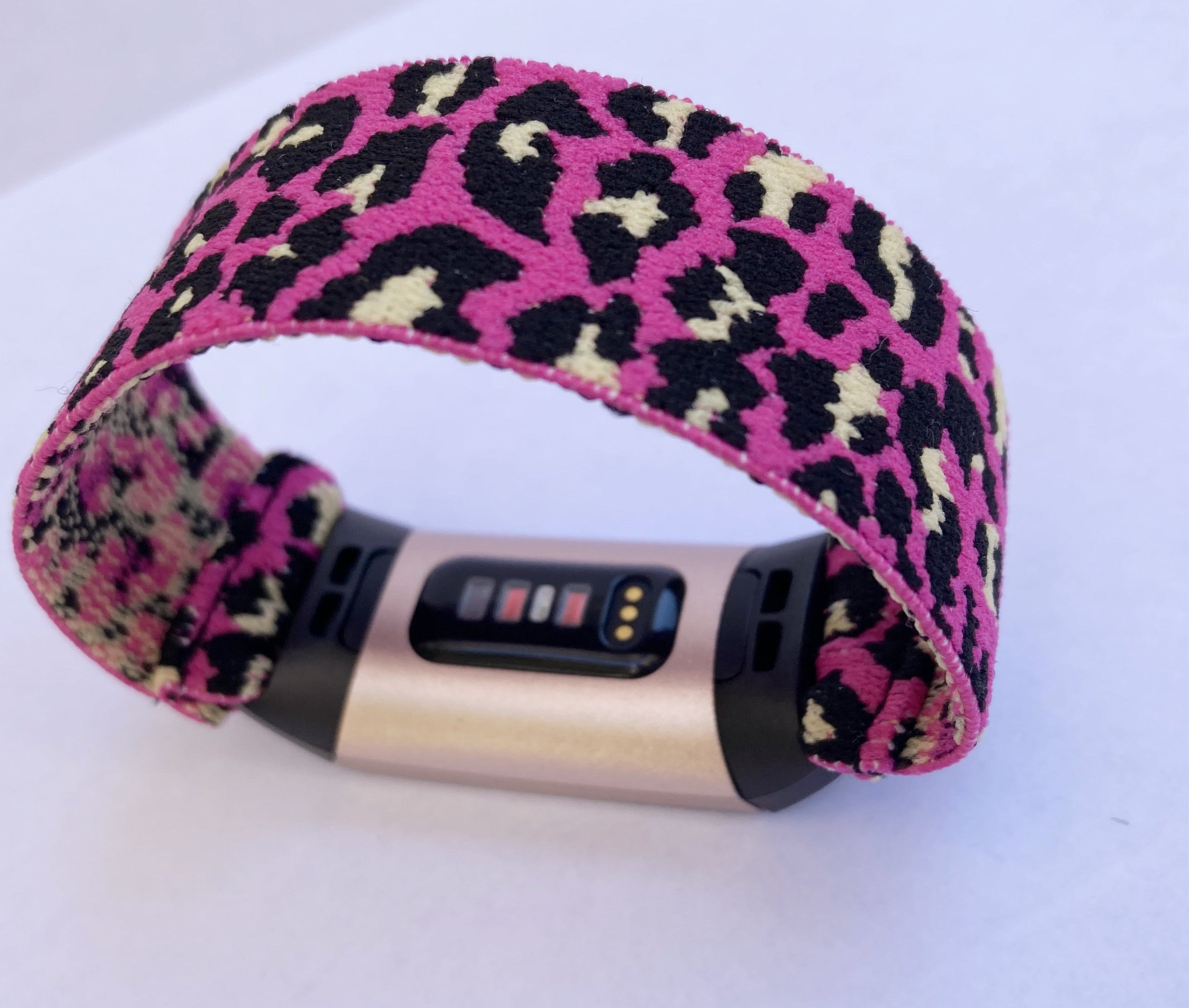 Elastic band for Fitbit charge 3 / 4 bands Handmade Customized Charge 3 watch bands pink leopard print