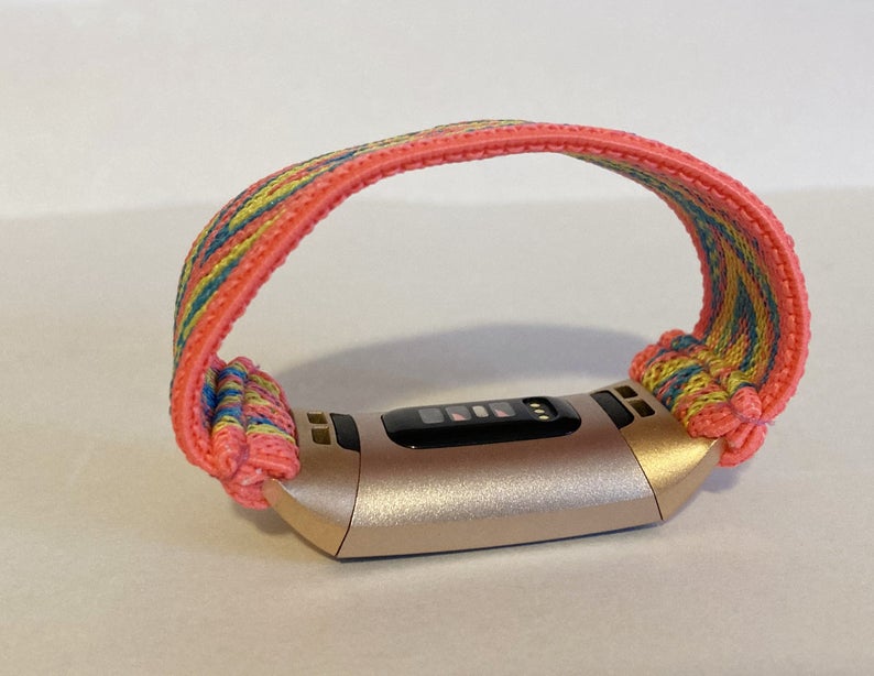 Elastic band for Fitbit charge 3 / 4 bands Handmade Customized Fitbit Charge 3 watch bands pink yellow and blue pattern