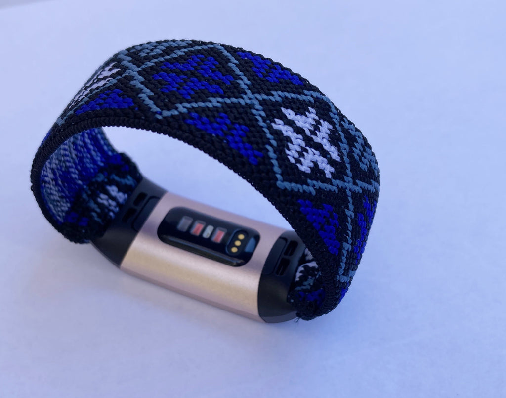 Elastic band for Fitbit charge 3 / 4 bands Handmade Customized Charge 3 watch bands blue pattern