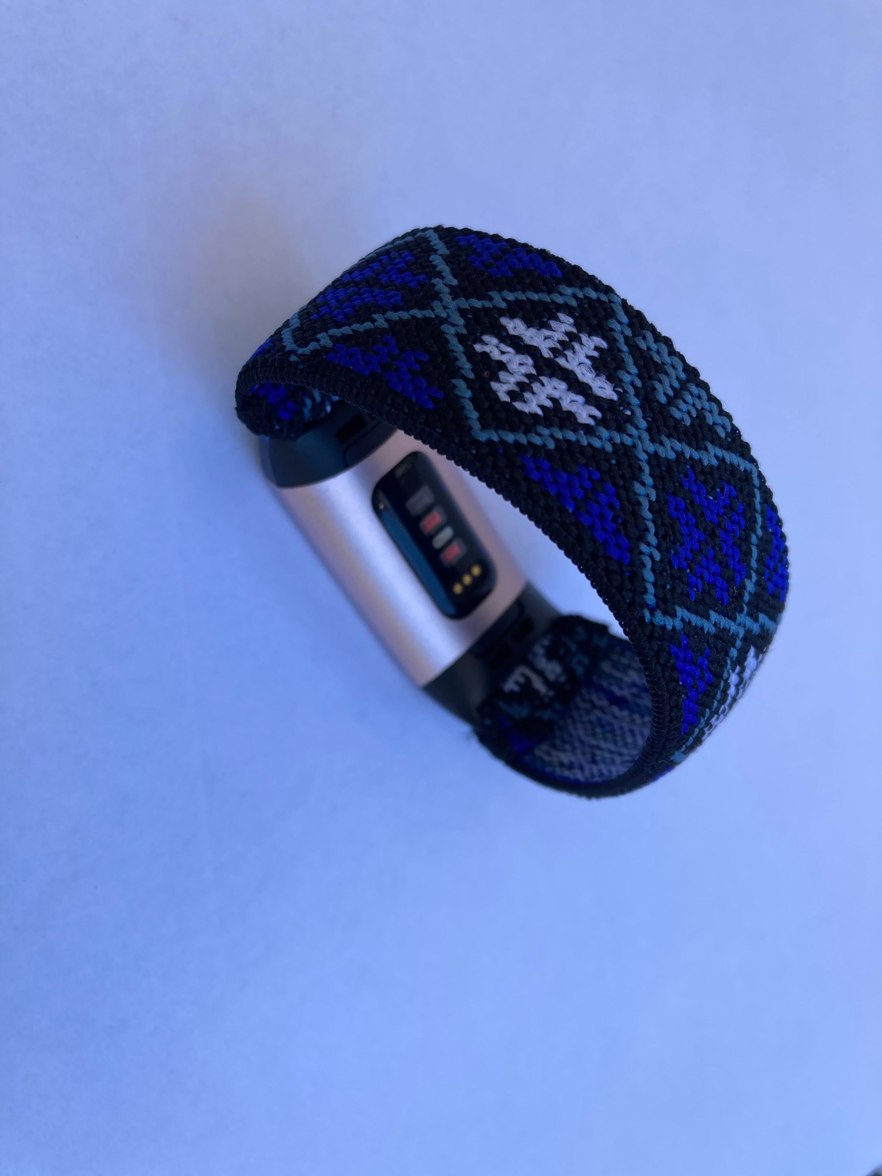 Elastic band for Fitbit charge 3 / 4 bands Handmade Customized Charge 3 watch bands blue pattern