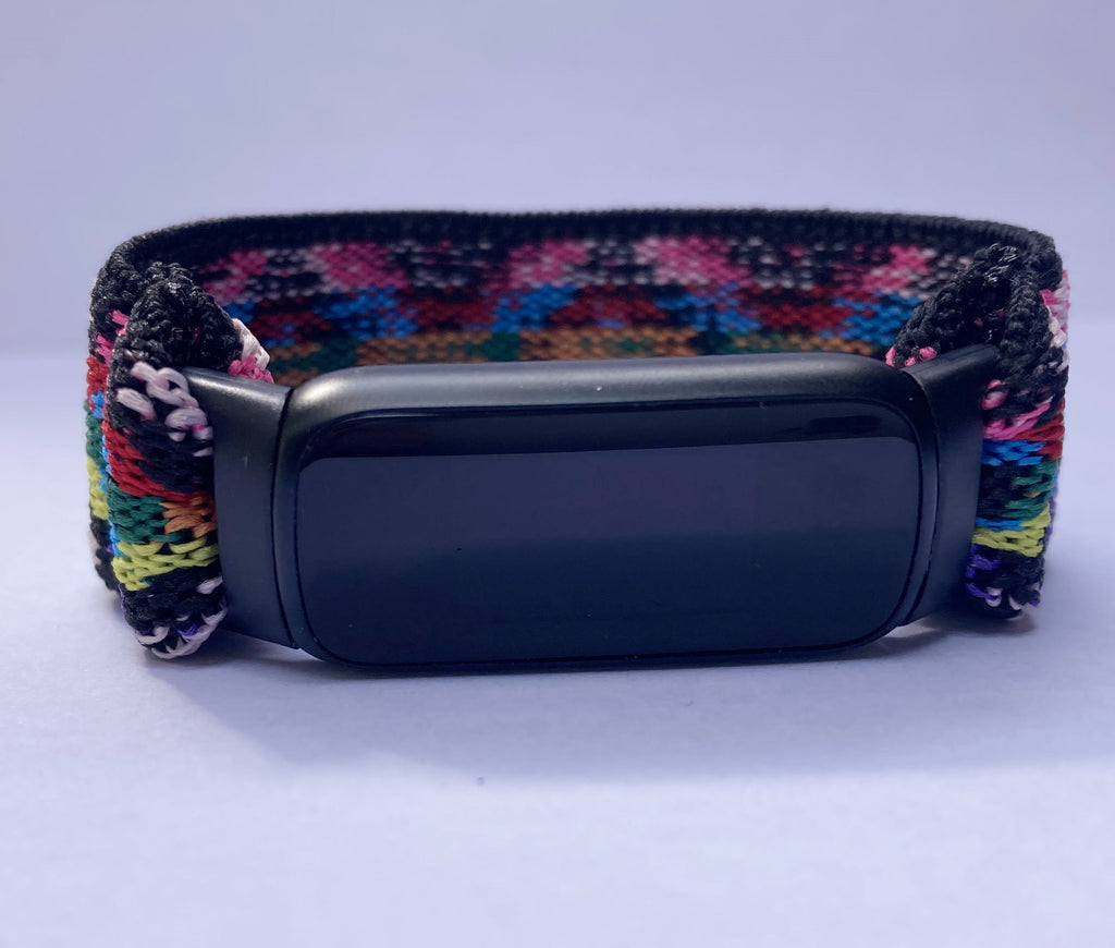 Elastic watch band for Fitbit Luxe hand made Boho hippie Elastic watch band New band rainbow