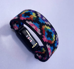 Elastic watch band for Fitbit Luxe hand made Boho hippie Elastic watch band New band rainbow