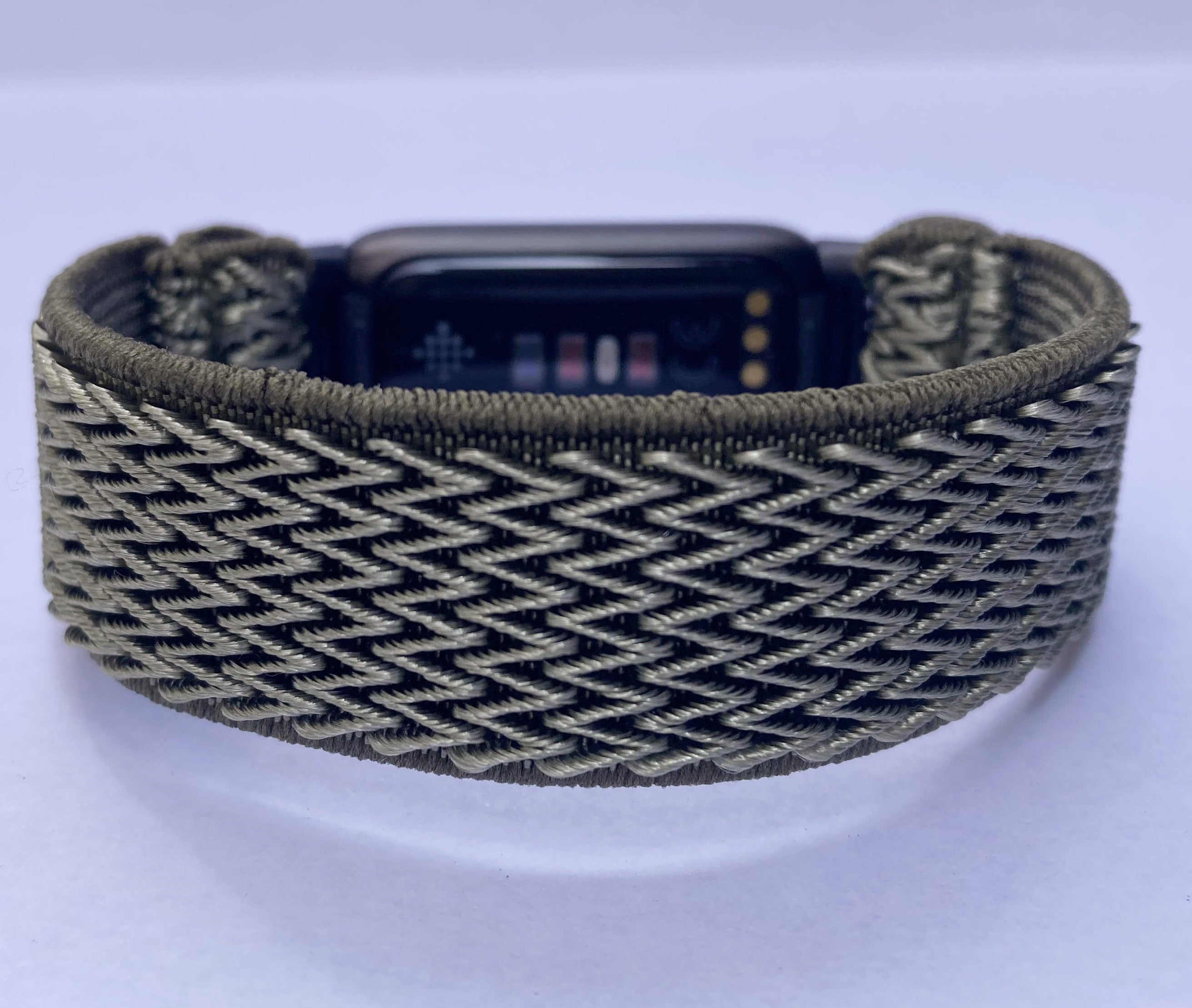 Elastic watch band for Fitbit Luxe hand made Boho hippie Elastic watch band New band army green