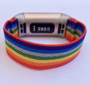 Elastic watch band for Fitbit charge 3 / 4 bands Handmade Customized Boho hippie 20mm bands rainbow