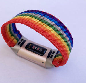 Elastic watch band for Fitbit charge 3 / 4 bands Handmade Customized Boho hippie 20mm bands rainbow