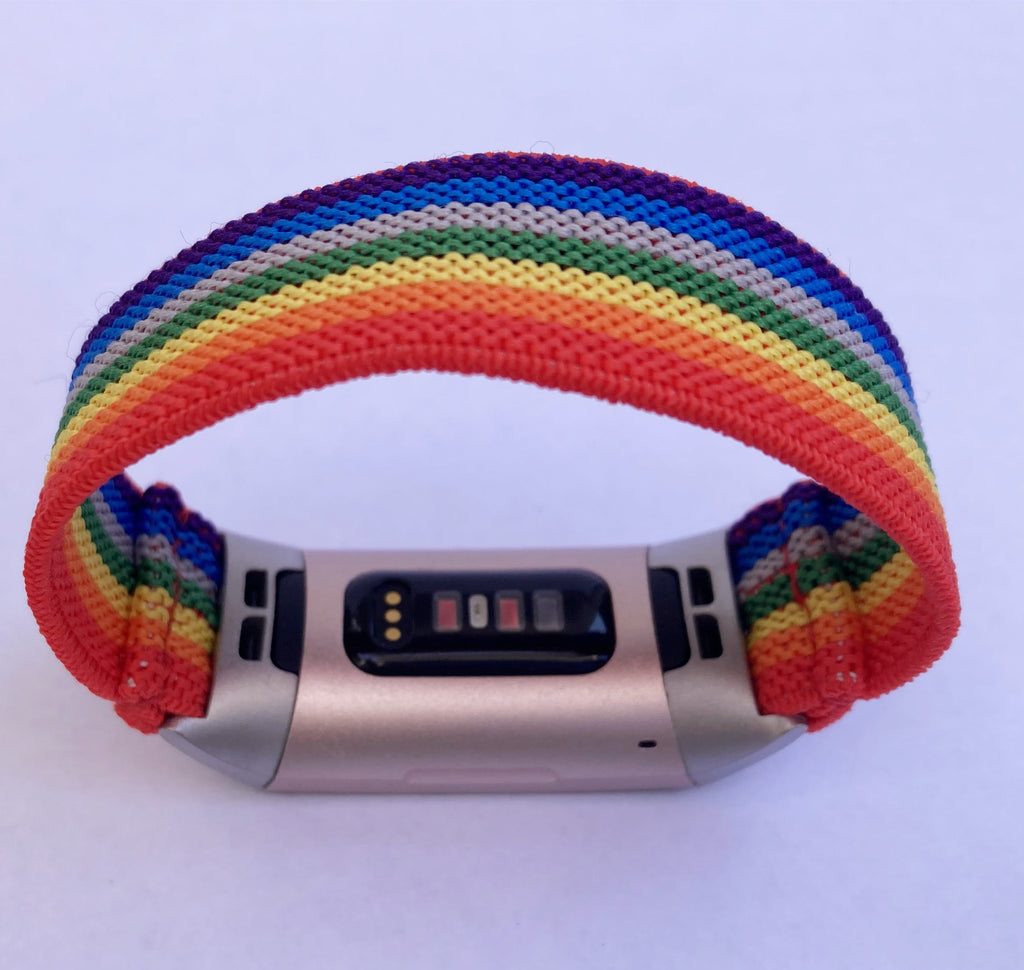 Elastic watch band for Fitbit charge 3 / 4 bands Handmade Customized Boho hippie 20mm bands rainbow