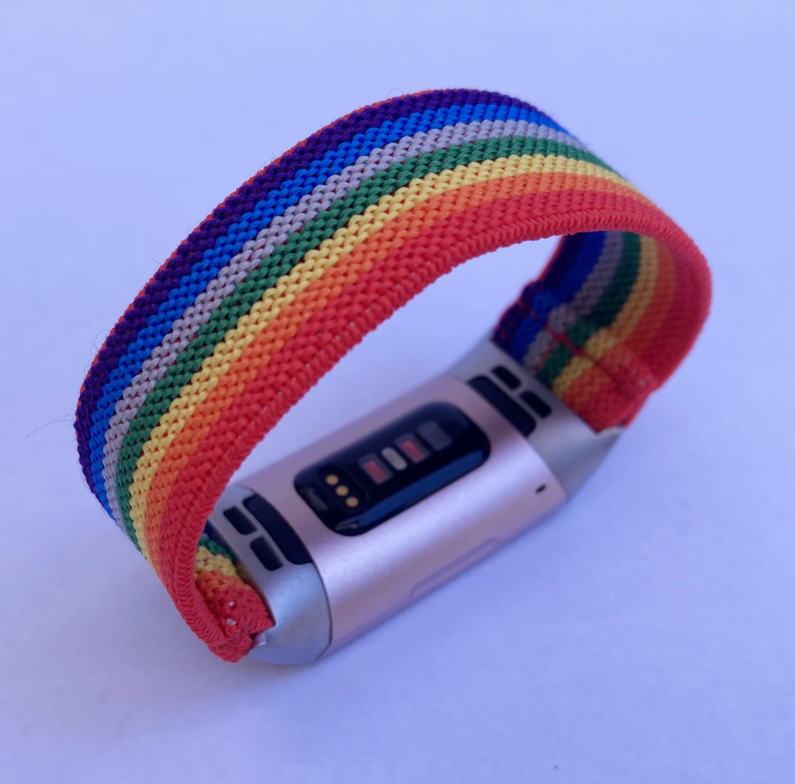 Elastic watch band for Fitbit charge 3 / 4 bands Handmade Customized Boho hippie 20mm bands rainbow