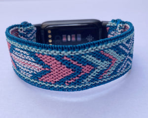 Elastic watch band for Fitbit Luxe hand made Boho hippie Elastic watch band New blue