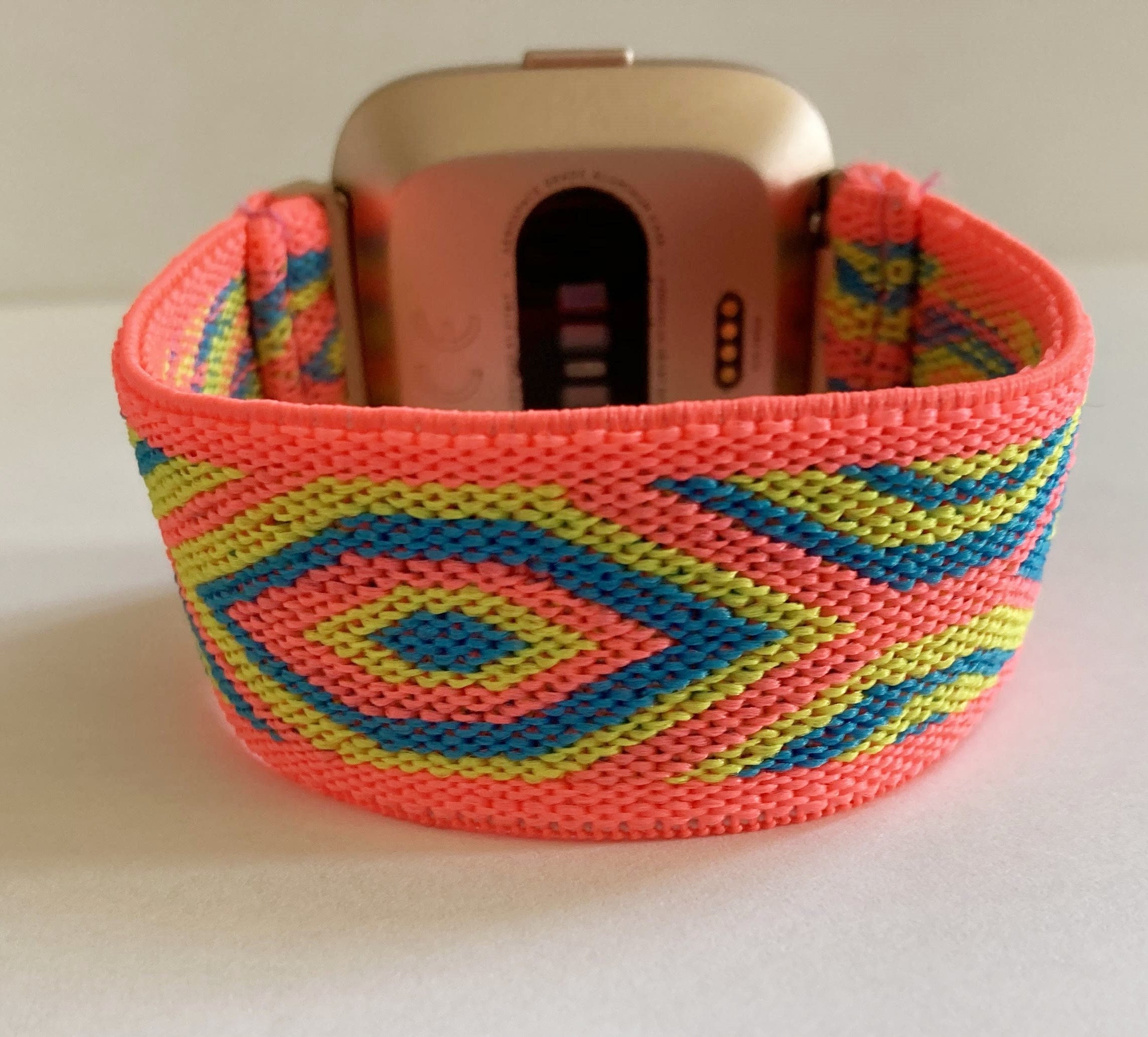 Elastic Fitbit Versa watch band for Fitbit Versa 1 / 2 and Lite -  blue pink yellow boho style