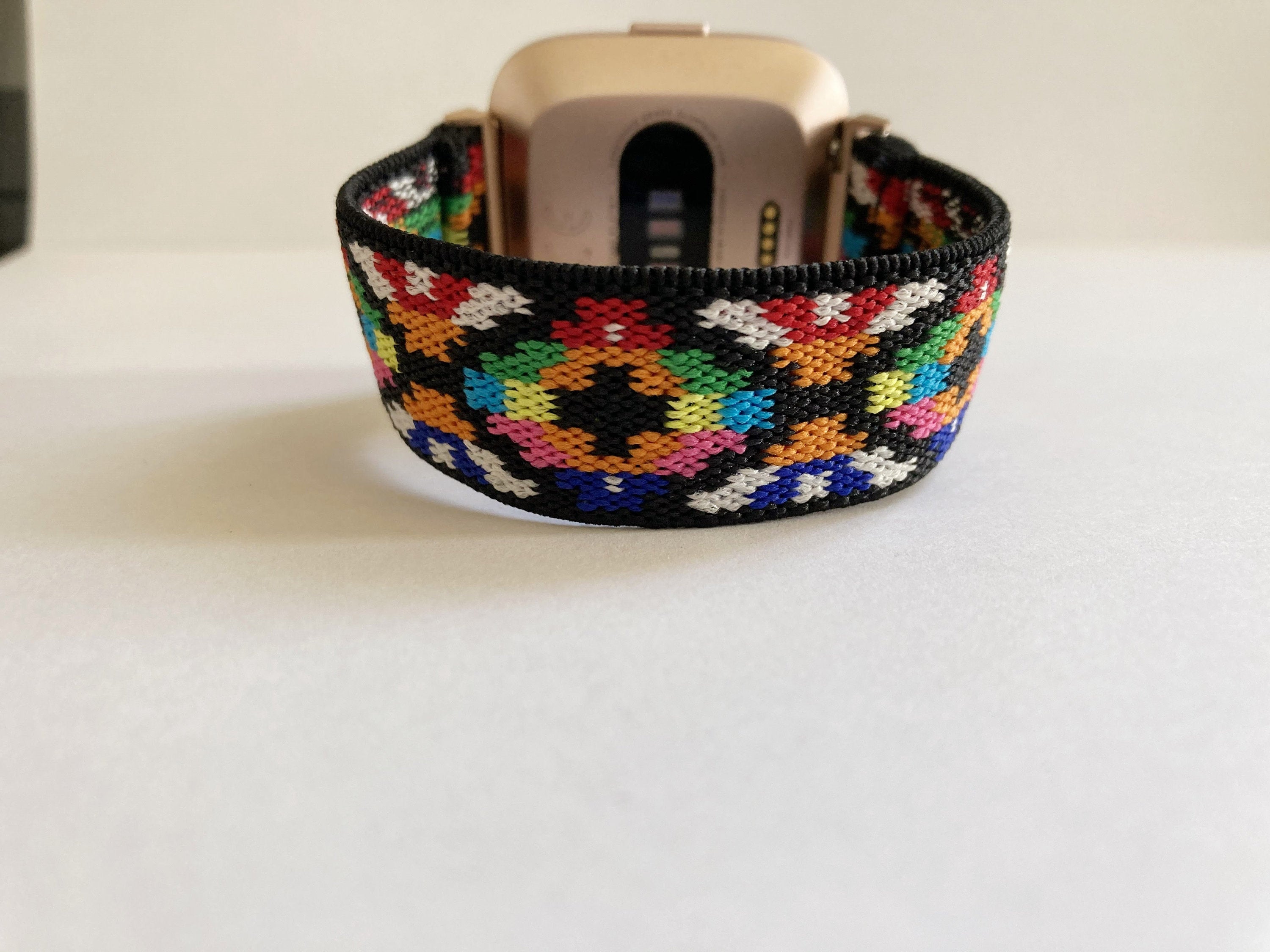 Elastic Fitbit Versa watch band for Fitbit Versa 1 / 2 and Lite -  Boho hippie beach orange red blue white