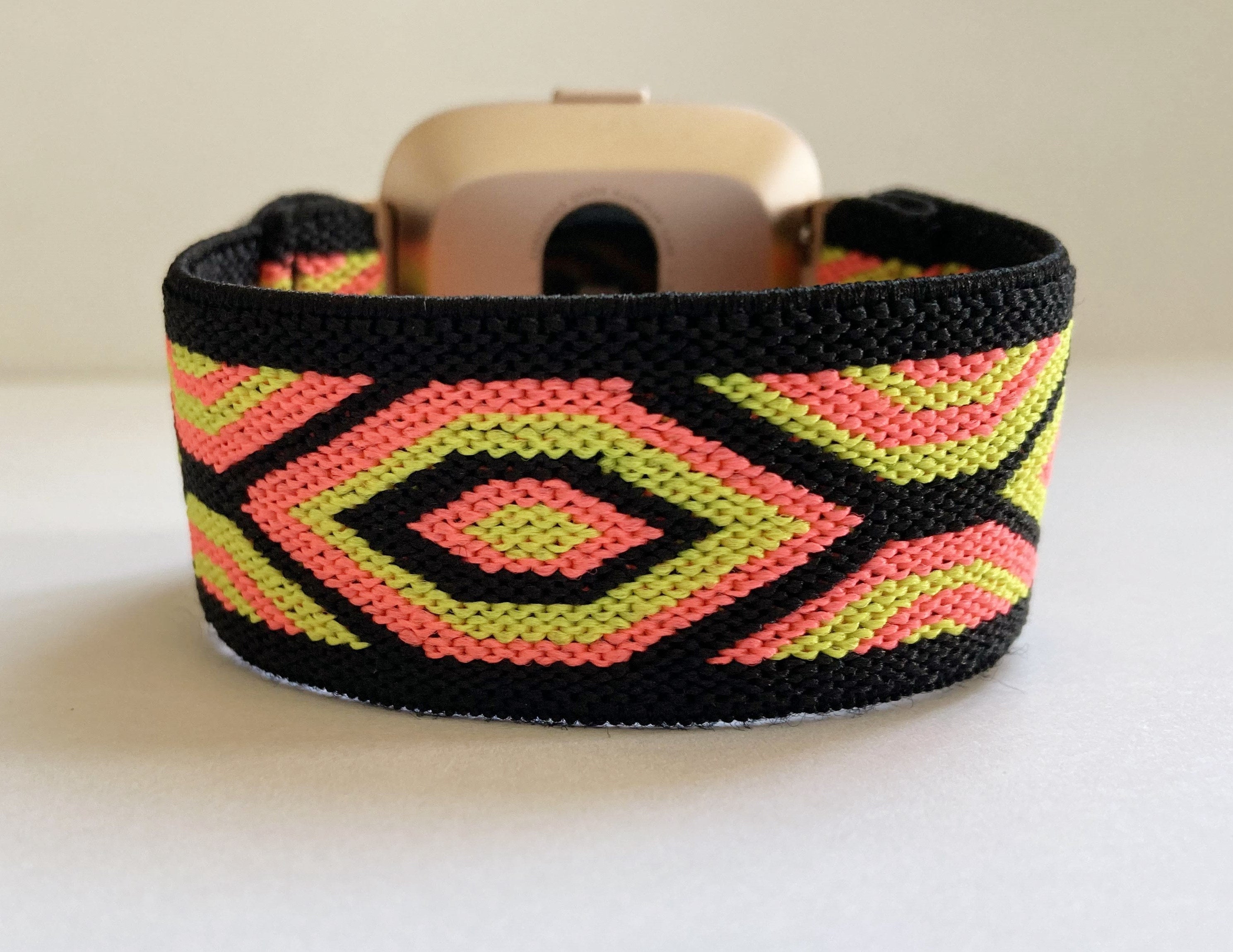 Elastic Fitbit Versa watch band for Fitbit Versa 1 / 2 and Lite -  Boho hippie style yellow black