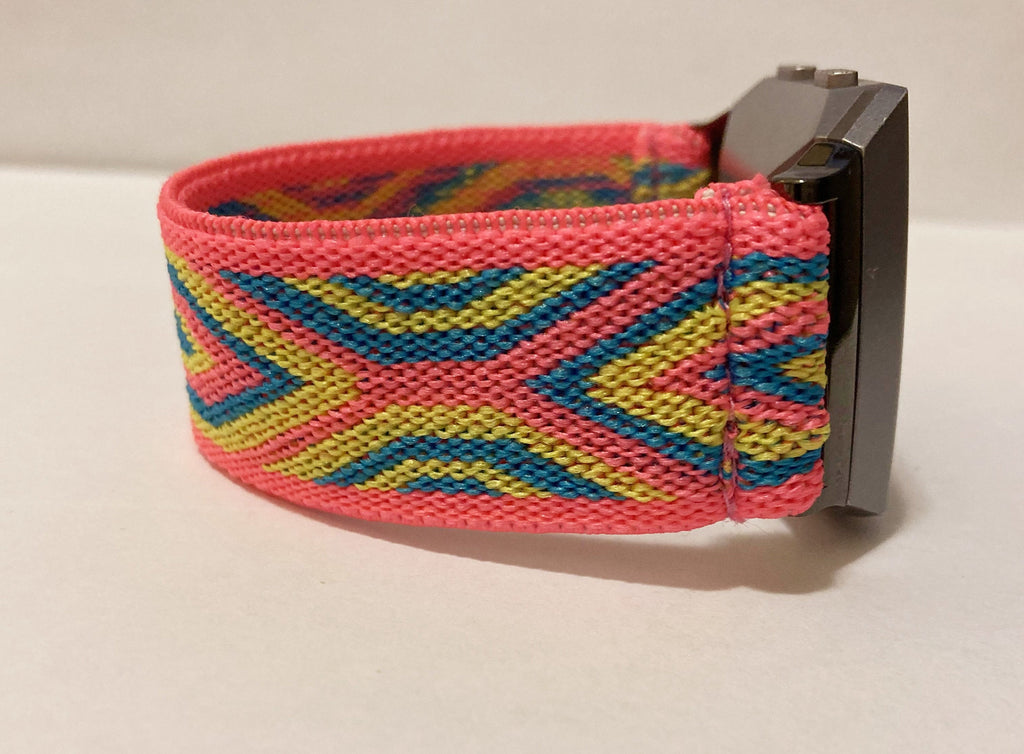 Elastic watch band for Fitbit Ionic Watch band Boho Hippie stripe pink blue yellow iwatch band handmade